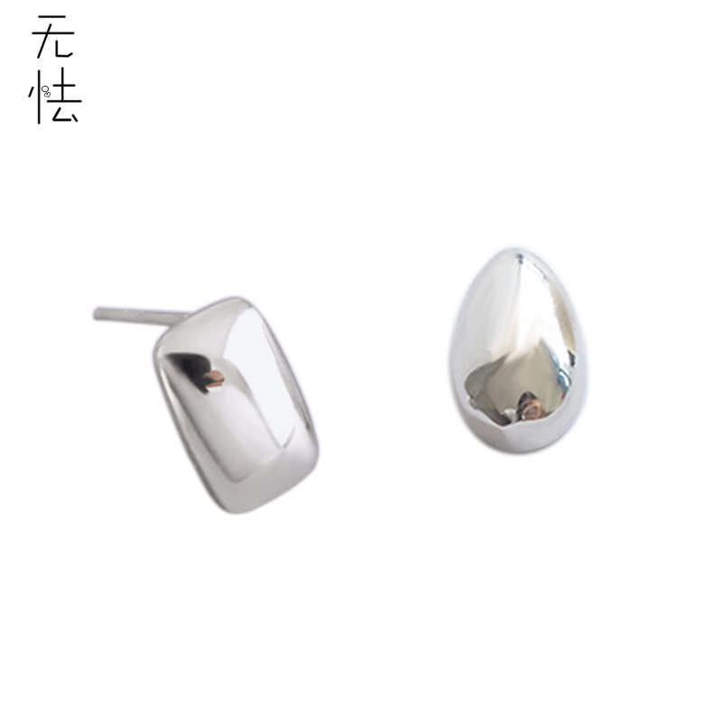 无怯水滴蛋面小巧风网红方形耳钉