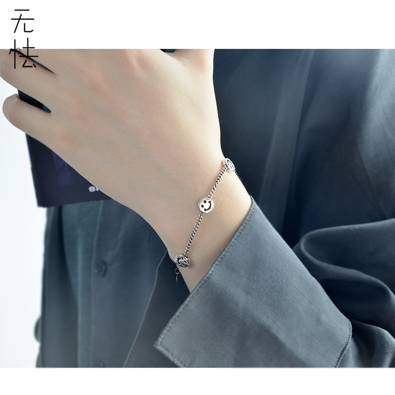 无怯纯银微笑脸手链in小众设计酷网红简约学生日韩冷淡风手链气质