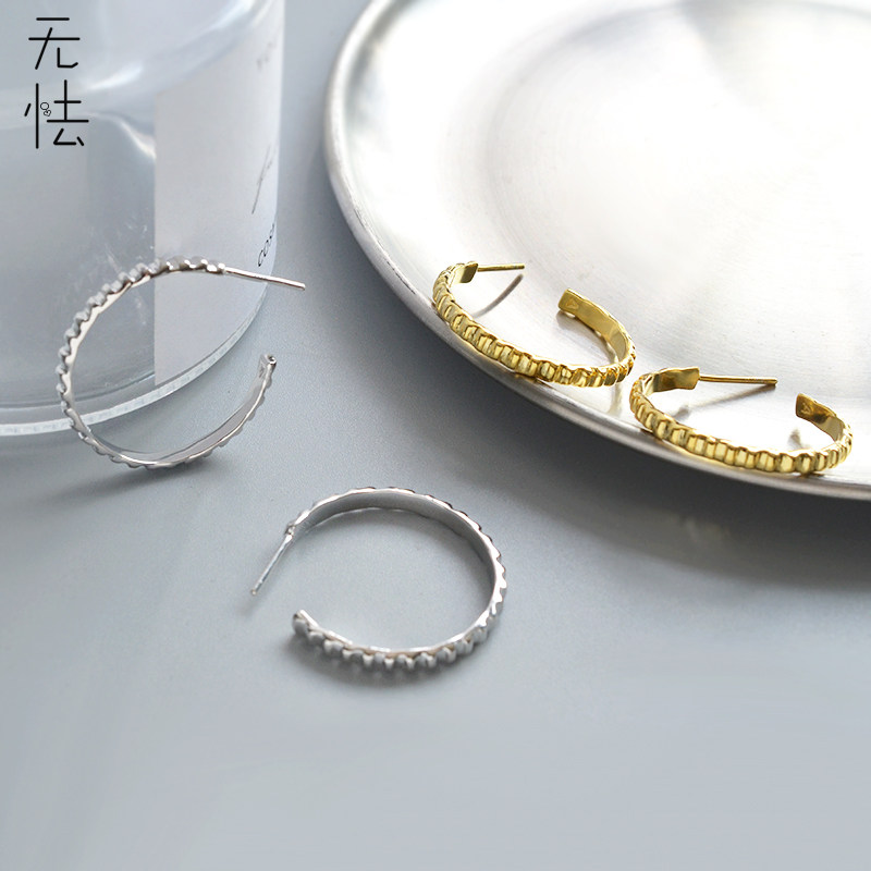 无怯纯银欧美大C圆环轮齿耳钉显脸小简约原创极简性冷淡风耳环