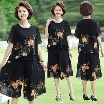 中年2022新款妈妈夏装雪纺洋气