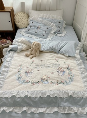 全棉儿童被套卡通小兔子纯棉水洗棉公主风蕾丝花边小清新女孩被罩