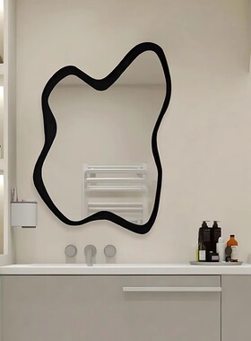 ins创意简约黑色不规则玄关镜卧室LED化妆镜家用浴室洗漱壁挂镜子