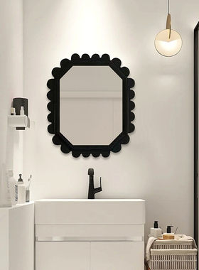 黑色异形简约浴室镜壁挂家用智能LED化妆镜壁炉墙面复古装饰镜子