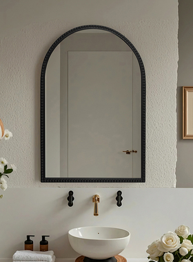 简约黑色法式壁挂卫生间洗漱台镜子拱形装饰卧室梳妆台LED化妆镜