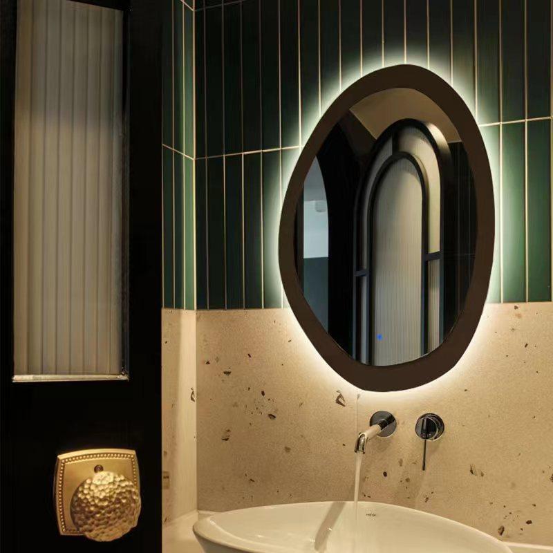 浴室镜卫生间镜厕所挂镜化妆镜梳妆壁挂新中式胡桃木色镜子智能镜