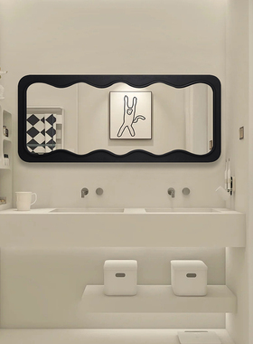 黑色简约卧室化妆镜穿衣镜现代智能卫生间LED卫浴镜玄关全身镜子