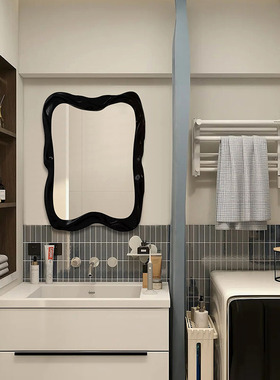 奶油风卫生间壁挂黑色异形浴室镜智能除雾可定制卧室LED化妆镜子