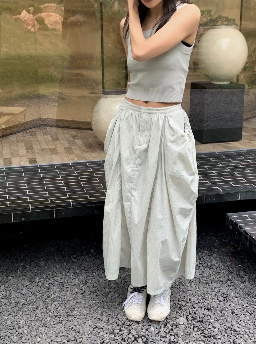 设计师品牌SOIRESET24春夏女装韩系简约休闲褶皱廓版半身群长裙