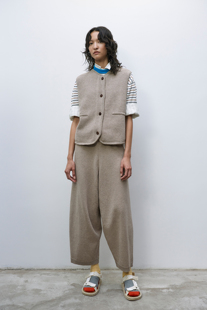 设计师品牌CORDERA24春夏新款女装日系复古棉质灰褐色背心马甲