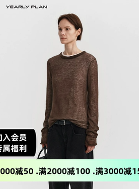设计师品牌YEARLY PLAN24秋季新款女轻薄马海毛圆领毛织宽松上衣