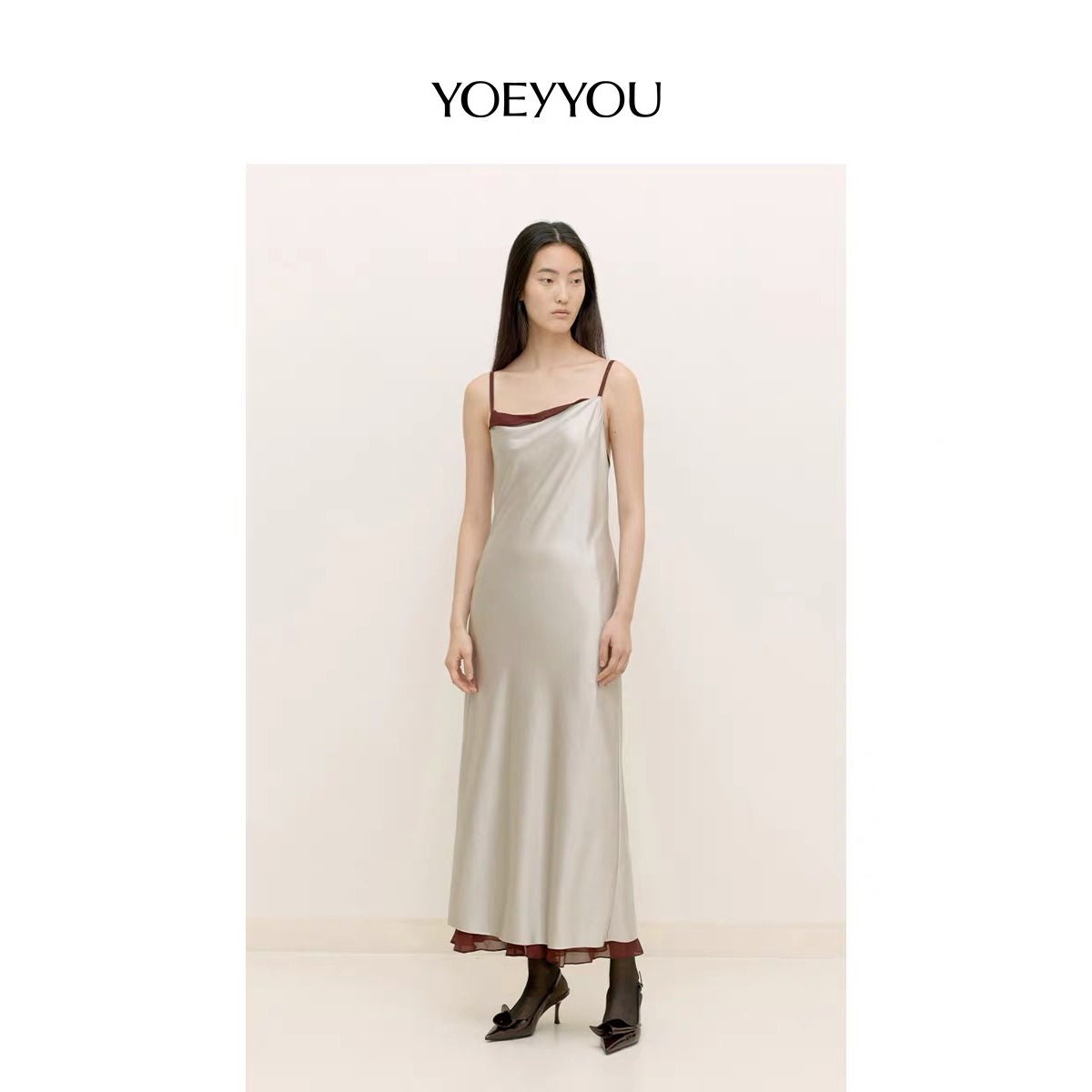 设计师品牌YOEYYOU24早春新品女生毛织背心优雅收腰A摆超长连衣裙