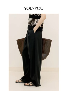 设计师品牌YOEYYOU24春夏新品女装工字结构廓型褶裥阔腿休闲长裤