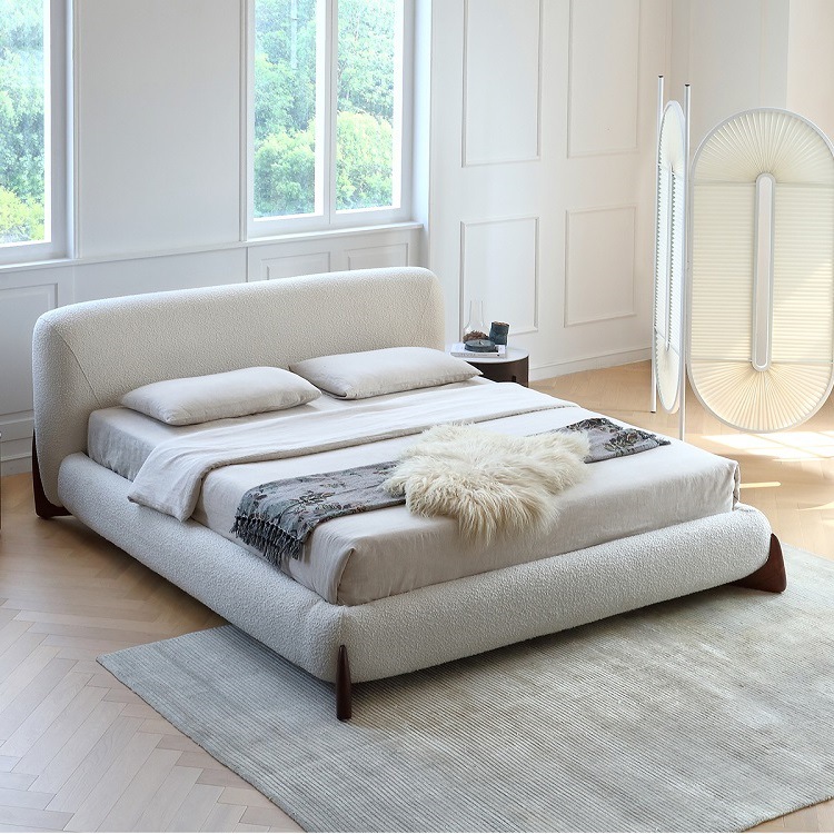 羊羔绒布床现代简约主卧
