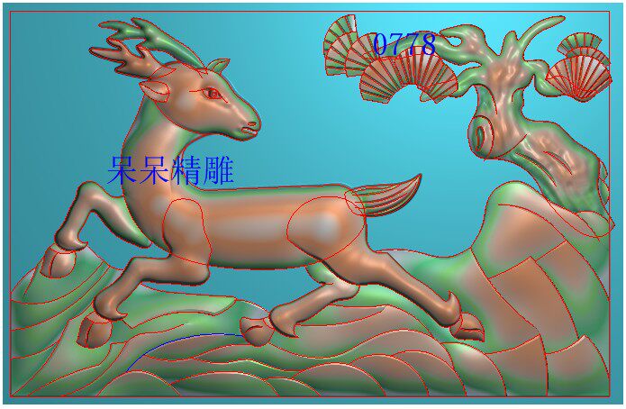 松树小鹿电脑雕刻精雕图浮雕图墓碑耳朵边角石雕图bmp灰度图