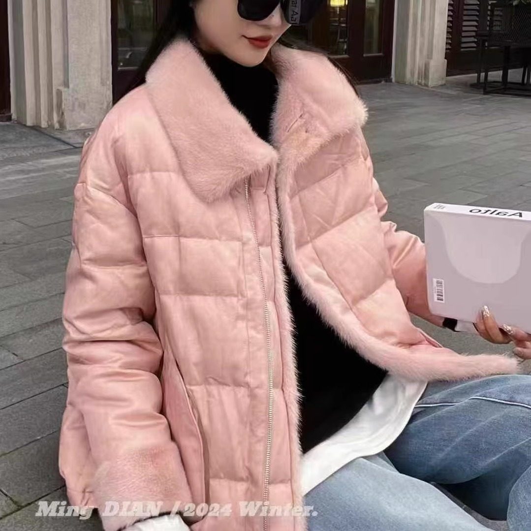 中长款高端鹅绒服拼接水貂毛皮草外套女羽绒服加厚保暖面包服名