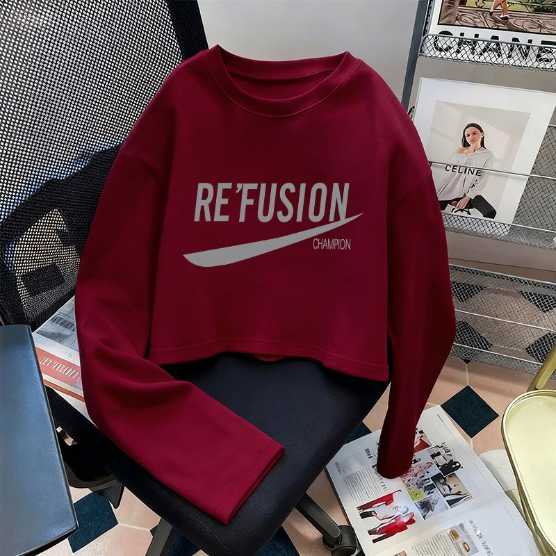 秋季新短款长袖T恤女生韩版宽松百搭ins慵懒风上衣服潮流简约高级