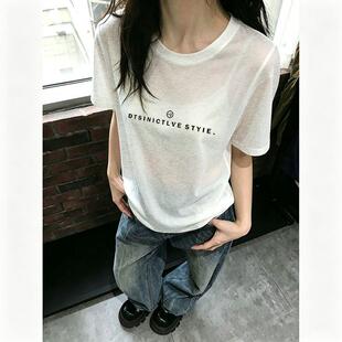 百搭甜辣薄款圆领短袖T恤印花女款夏天2026新款辣妹宽松显瘦上衣