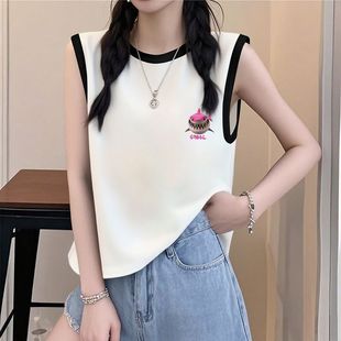 黑白撞色上衣 夏季 oversize印花宽松韩版 潮流无袖 背心T恤男女同款