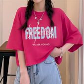 显瘦ins小众印花时尚 宽松t恤百搭半袖 新款 韩版 复古高腰短款 上衣女