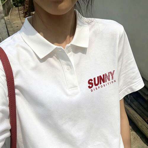 美式学院风polo简约宽松遮肉通勤短袖T恤女纯棉新款韩版学生上衣
