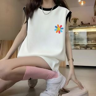 体恤 外穿背心复古薄款 无袖 t恤潮牌宽松上衣服夏季 慵懒风甜辣半袖