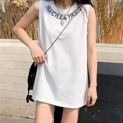 2026夏款纯棉白色圆领无袖背心T恤女生百搭个性休闲ins宽松上衣服