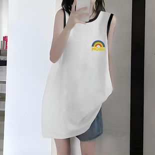 拼接潮流印花背心外穿宽松显瘦上衣 甜美夏季 纯棉无袖 t恤女款 新款