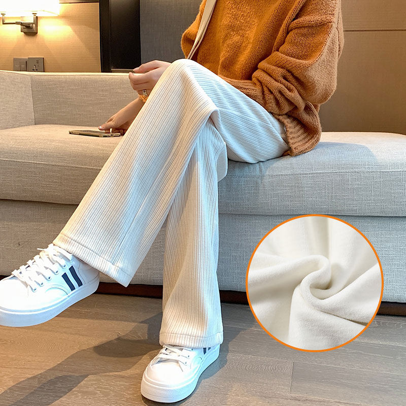 雪尼尔阔腿裤女秋冬高腰垂感白色拖地长裤宽松直筒加绒灯芯绒裤子