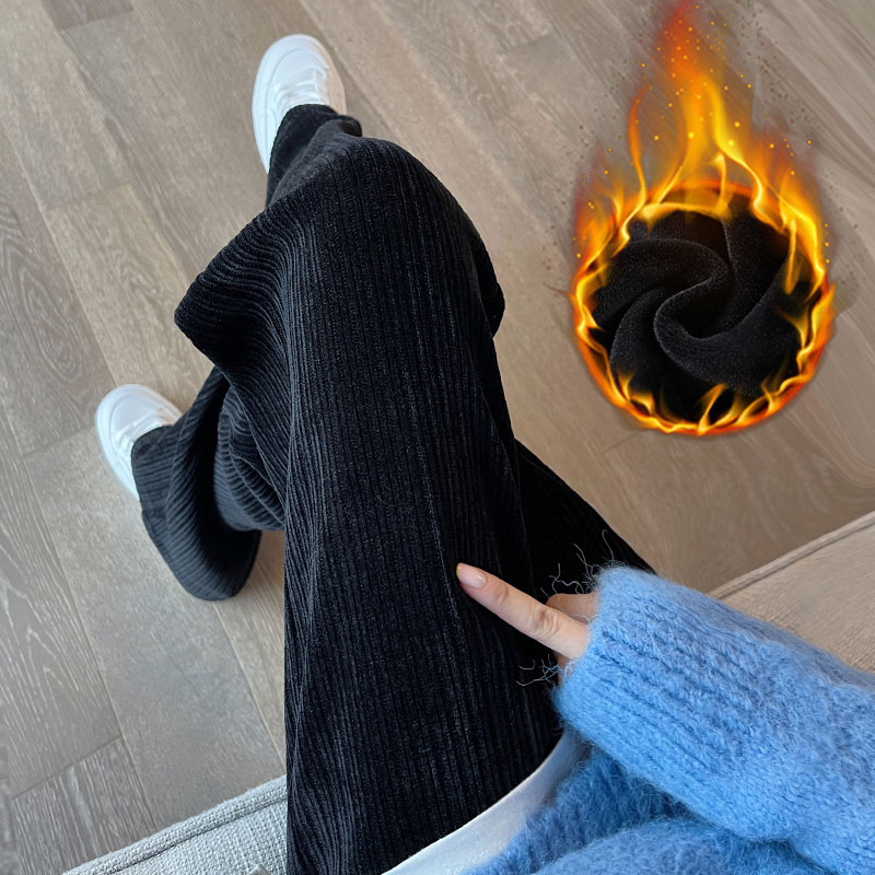 雪尼尔阔腿裤女秋冬高腰垂感宽松直筒裤加绒加厚小个子灯芯绒裤子