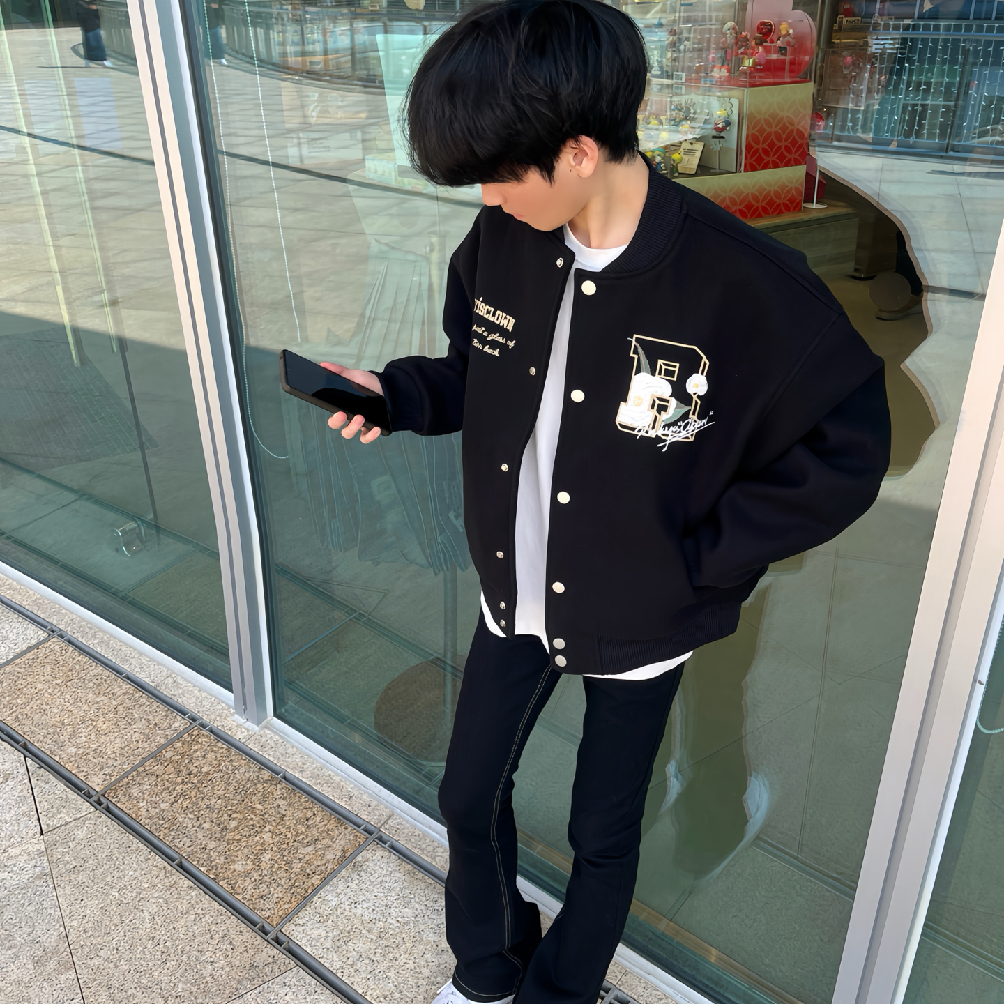 美式复古山茶花字母刺绣棒球服外套男女春秋新款重工刺绣宽松上衣