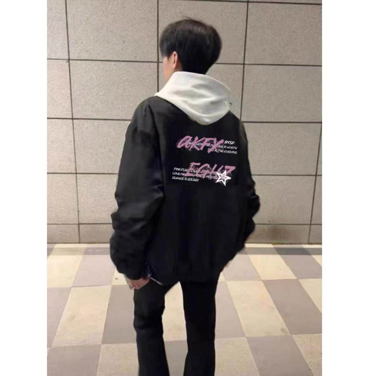 美式高街夹克棒球服印花男女早春秋国潮飞行员学院风薄款情侣外套