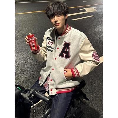 美式高街重工刺绣字母棒球服男款冬季加厚夹棉潮牌情侣装夹克外套