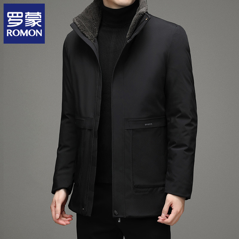 ROMON FUR COLLAR MID-LENGTH DOWN JACKET MENS WINTER JACKET THICKENED WARM AND COLD-PROOF MIDDLE-AGED DAD WEAR DOWN COTTON JACKET