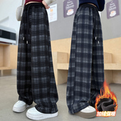 子秋冬款 运动裤 2025新款 女童裤 儿童休闲裤 冬装 女孩格子加绒直筒裤
