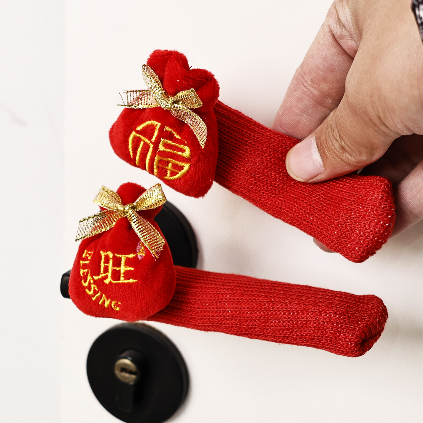 红色福字门把手套加厚防滑装饰