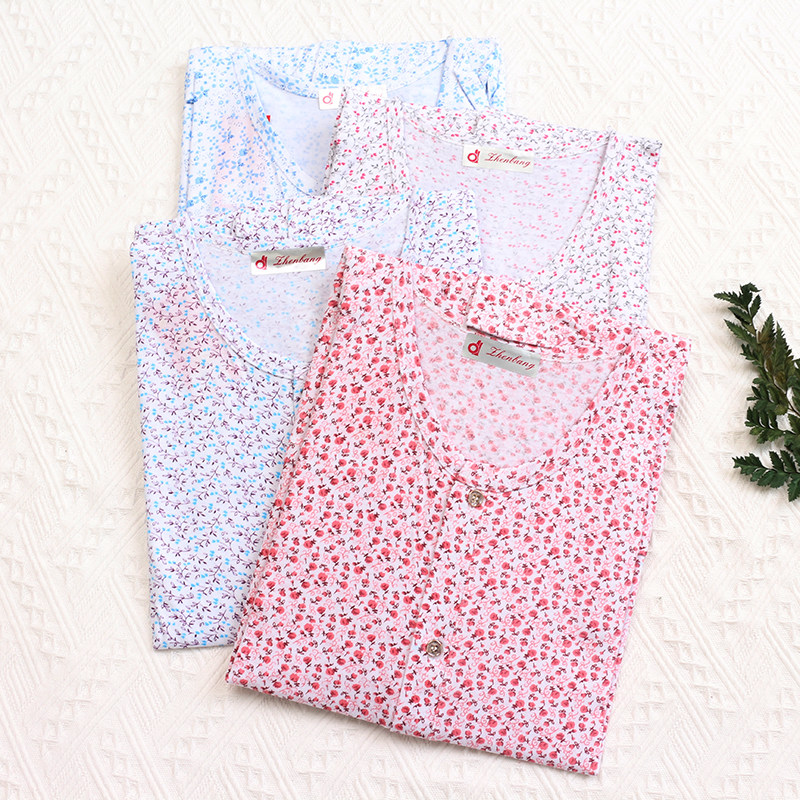 NEEDLE BAR MIDDLE-AGED AND ELDERLY LADIES COTTON CARDIGAN LOUNGEWEAR PAJAMAS THIN LOOSE LARGE SIZE PRINTED PLACKET MOM TOP