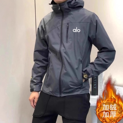 alo男款上衣男士运动男装冲锋外套加绒冬季新款户外大码休闲痞帅