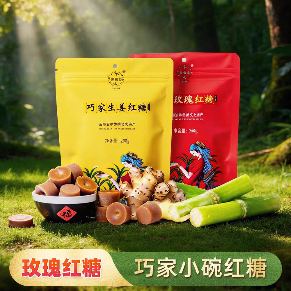 巧家小碗红糖 云南小碗红糖 原味生姜味玫瑰味红糖260g/袋