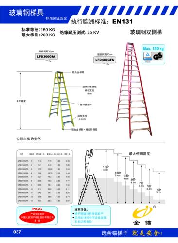 金锚玻璃钢双侧梯 LFD360GFA  LFD420GFA  LFD480GFA 金锚梯子