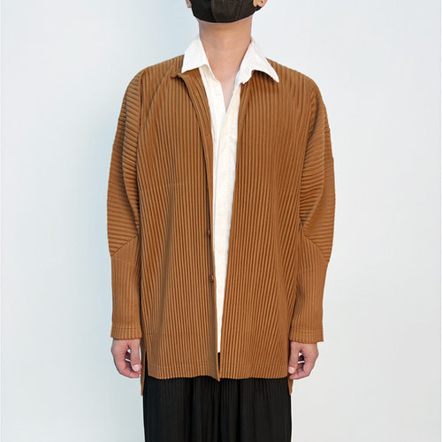 Men's Long Coat 2024 Sanzhai Fabric Pleated Men's Fashion Ca