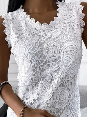Summer Fashion Ladies Lace Jacquard Sleeveless Casual Women