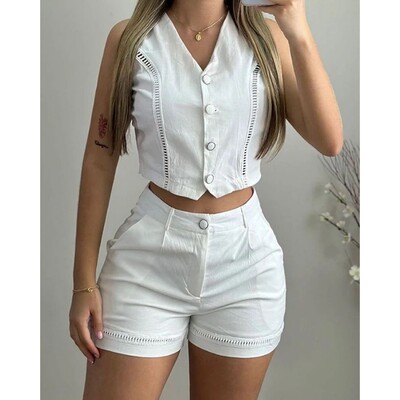 Conjuntos Para Mujeres 2 Piezas Women Two-piece Set, Button