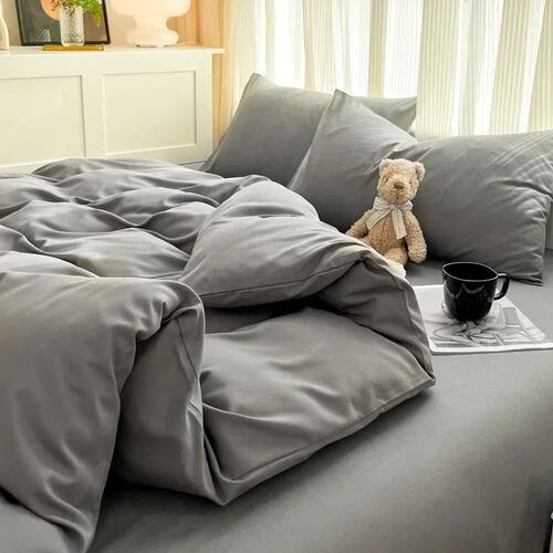 Solid Color Brushed Fabric Bed Set Duvet ver Pillowcase Bedd