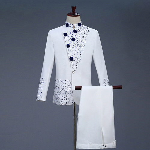 Men's Retro Chinese Tunic Suit Suit Youth Chinese Dress Whit