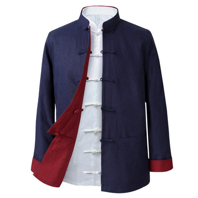 Tang Suit Linen Coat Men's Double-sided Chinese Jacket Retro