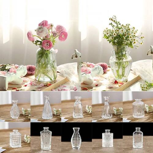 INS Mini Wedding Glass Flower Vase Embossed Retro Transparen