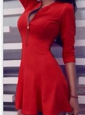 2024 Sexy V-Neck zippers A-Line dress vestidos New Fashion W