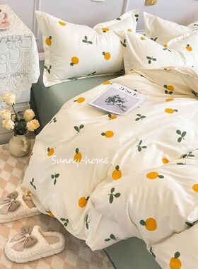 Ins Style Duvet ver Set with Flat Sheet Pillowcases Cute Ora