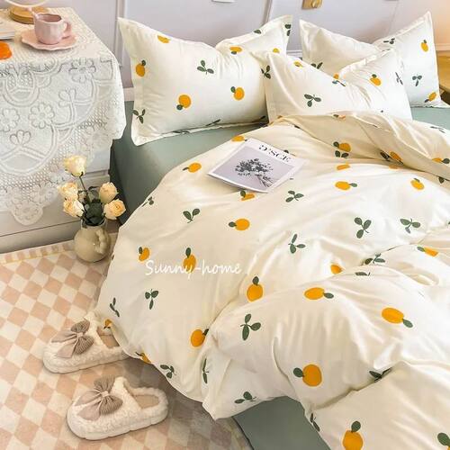 Ins Style Duvet ver Set with Flat Sheet Pillowcases Cute Ora