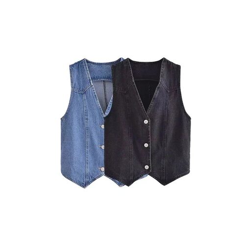 Nlzgmsj TRAF Summer Women Short Denim Blue Vest Fashionable